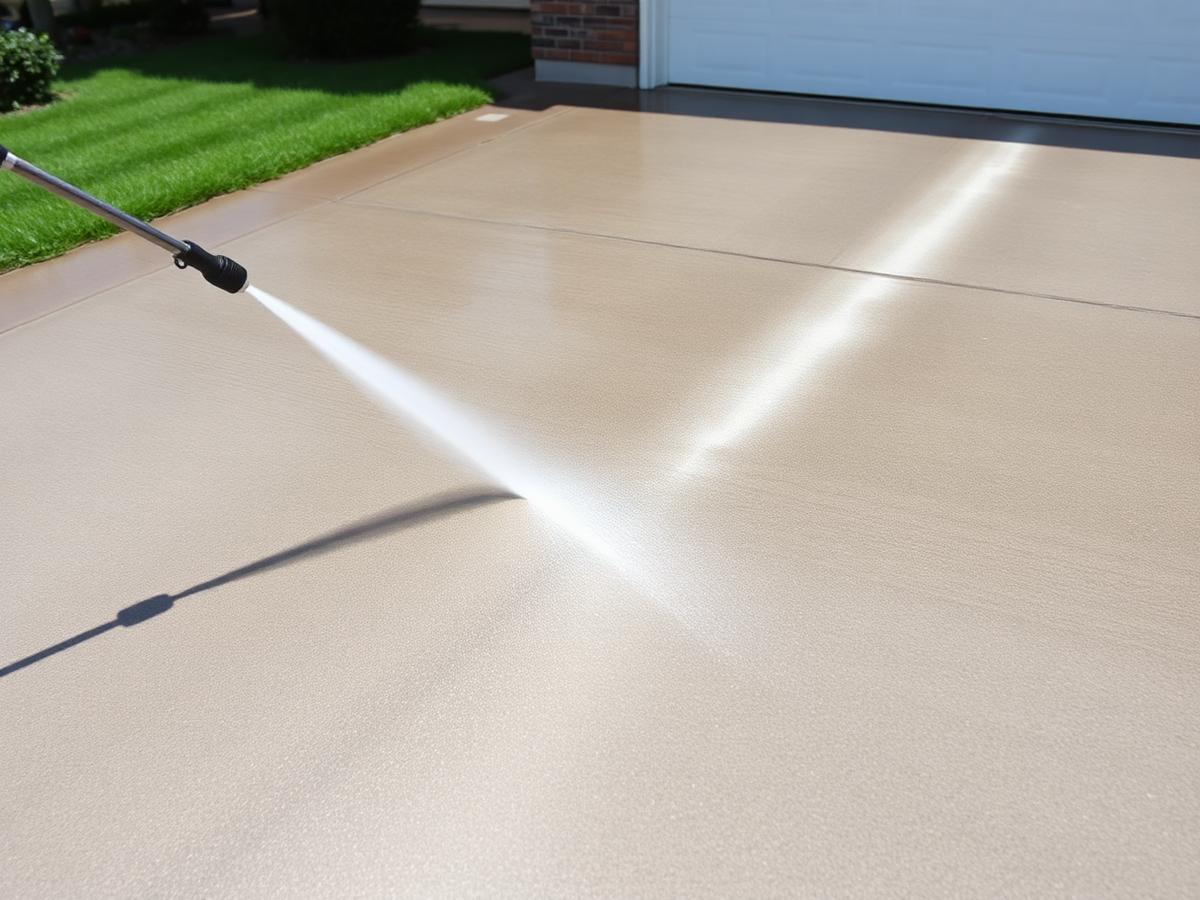Pressure washing a concrete driveway