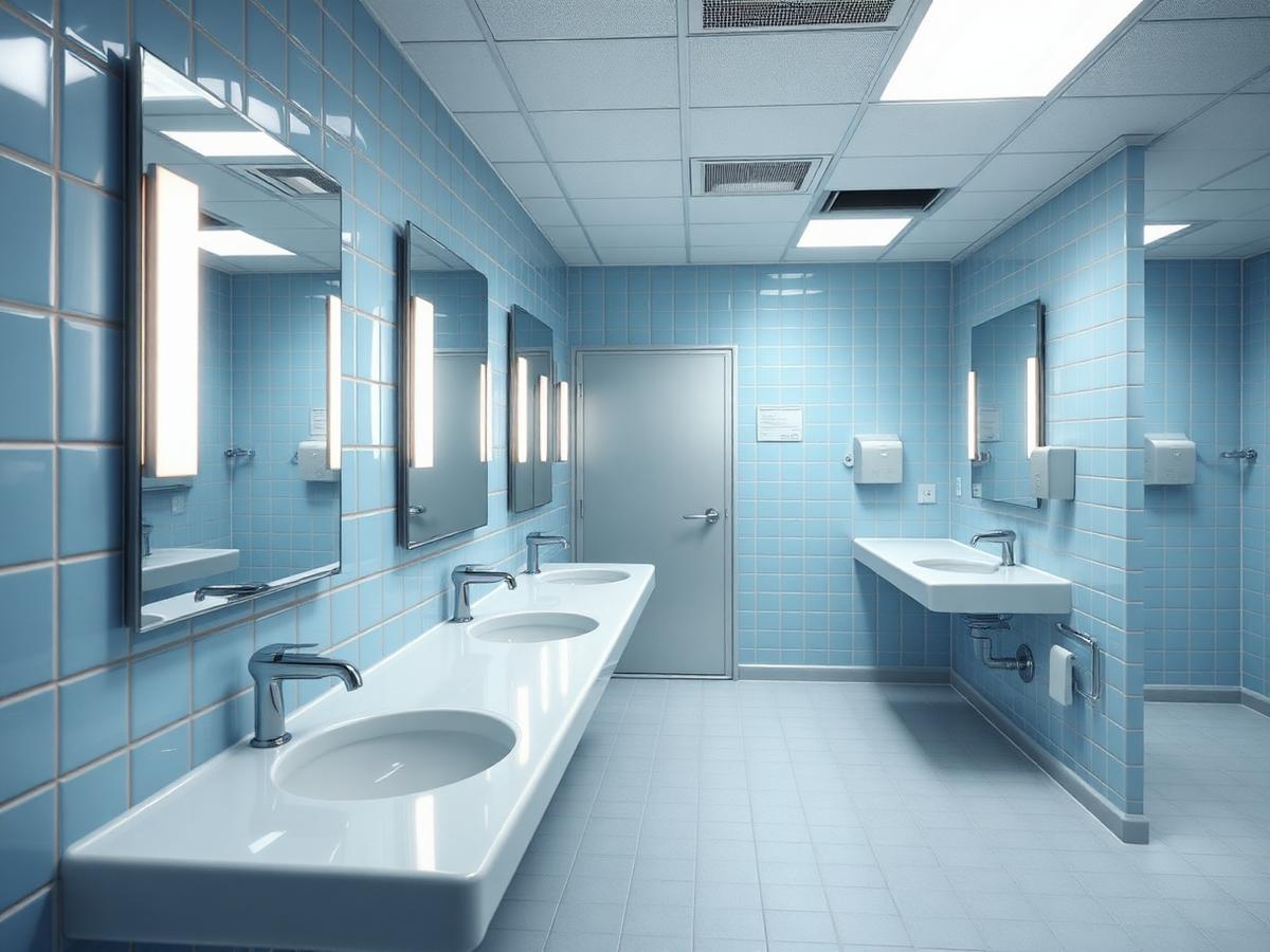Spotless commercial restroom after a deep clean